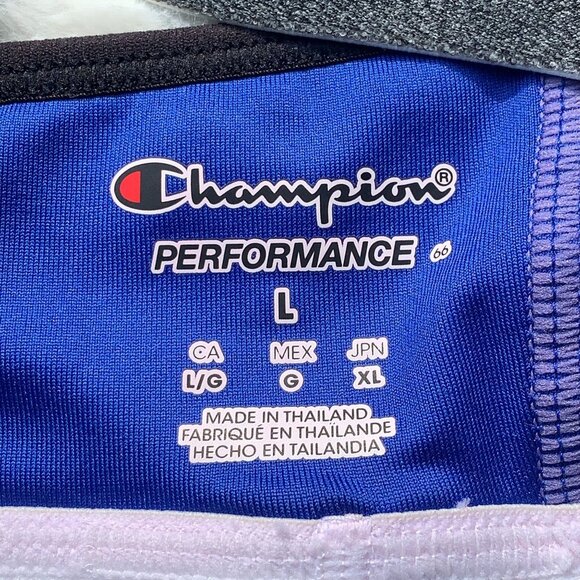 Champion Performance Moderate Sports Bra Size L Flight Blue Black Mesh Racerback - Picture 2 of 9